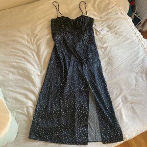 NEW WITH TAGS Zara satin polka dot midi dress